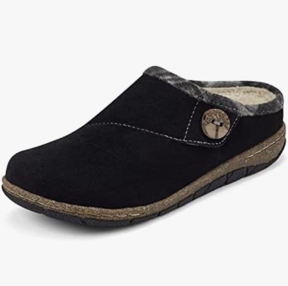 Earth Origins Essential Ezra Clogs Womens 6.5 M Black Suede Shearling Slippers
